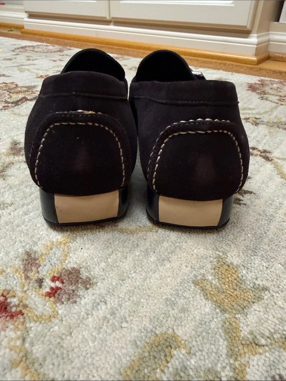 Claudia Ciuti Dark Brown Suede Slip-On Loafers with Silver Chain Accent